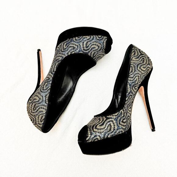 Sebastian CLIO Studded Patterned Open Toe Heeled Platform Shoes Size 38 Italy - Picture 2 of 6